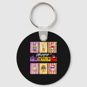 Hallothanksmas Cute Turkey Santa Halloween Thanksg Key Ring
