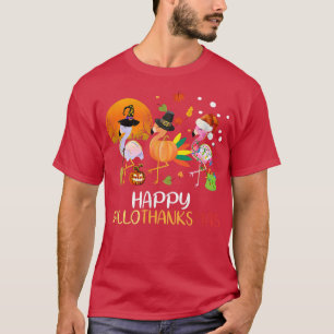 Hallothanksmas Flamingo Halloween Christmas Thanks T-Shirt