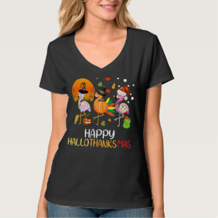 Hallothanksmas Flamingo Halloween Christmas Thanks T-Shirt