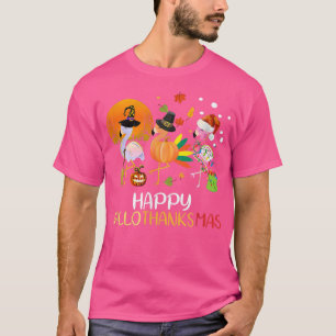 Hallothanksmas Flamingo Halloween Christmas Thanks T-Shirt