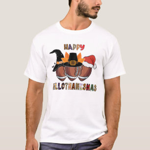 Hallothanksmas Football Halloween Thanksgiving Chr T-Shirt