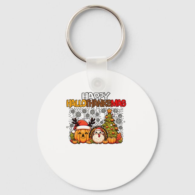 HalloThanksMas Funny Cute Halloween Thanksgiving C Key Ring (Front)