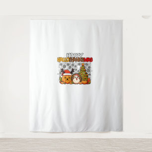 HalloThanksMas Funny Cute Halloween Thanksgiving C Tapestry