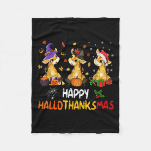Hallothanksmas Giraffe Halloween Thanksgiving Chri Fleece Blanket