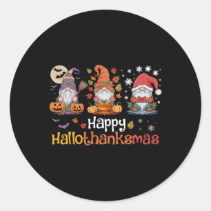 Hallothanksmas Gnomes Halloween Thanksgiving Chris Classic Round Sticker
