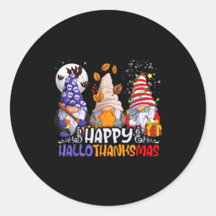 Hallothanksmas Gnomes Halloween Thanksgiving Chris Classic Round Sticker