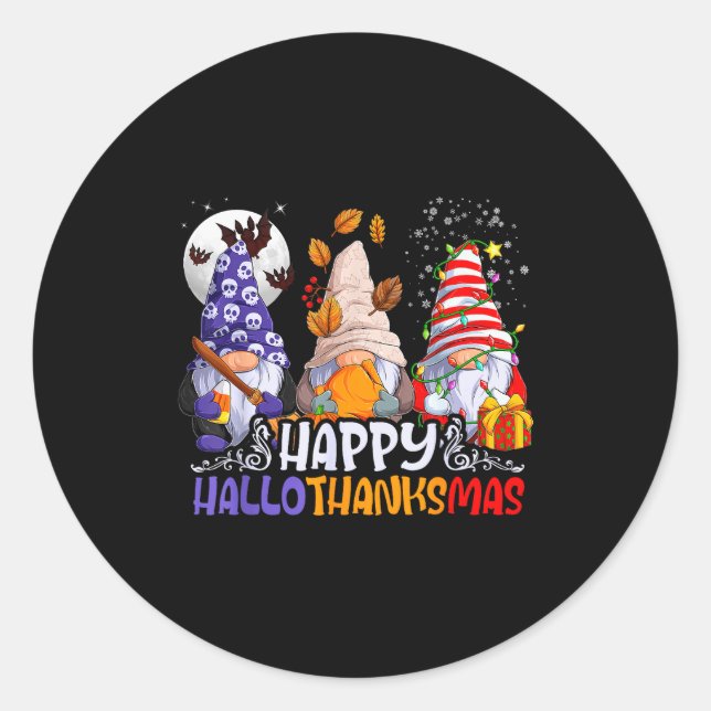 Hallothanksmas Gnomes Halloween Thanksgiving Chris Classic Round Sticker (Front)