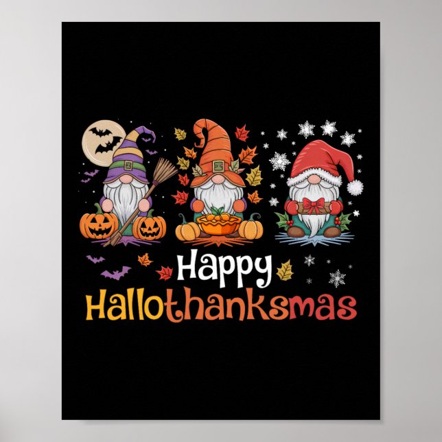 Hallothanksmas Gnomes Halloween Thanksgiving Chris Poster (Front)