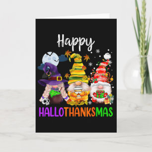 Hallothanksmas Gnomes Halloween Thanksgiving Merry Card