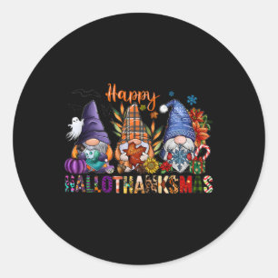 Hallothanksmas Gnomes Halloween Thanksgiving Merry Classic Round Sticker