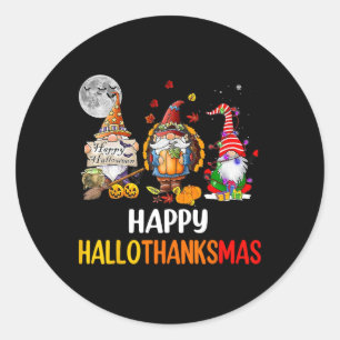 Hallothanksmas Gnomes Halloween Thanksgiving Merry Classic Round Sticker