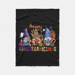Hallothanksmas Gnomes Halloween Thanksgiving Merry Fleece Blanket