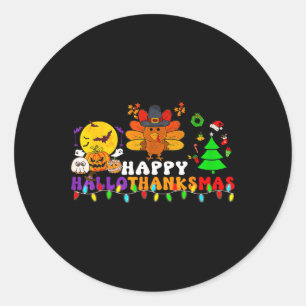 Hallothanksmas Halloween Merry Christmas Thanksgiv Classic Round Sticker