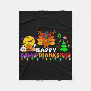 Hallothanksmas Halloween Merry Christmas Thanksgiv Fleece Blanket