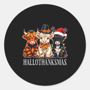 Hallothanksmas Halloween Thanksgiving Christmas Hi Classic Round Sticker