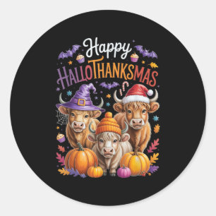 Hallothanksmas Halloween Thanksgiving Christmas Hi Classic Round Sticker