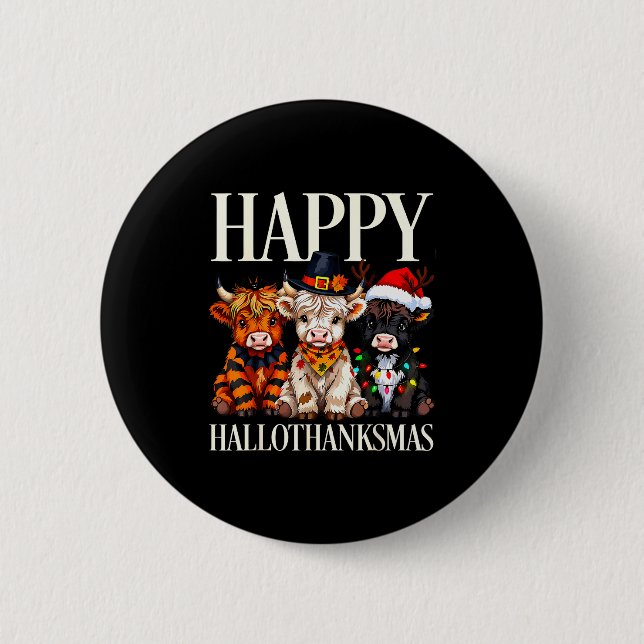 Hallothanksmas Highland Cow Halloween Thanksgiving 6 Cm Round Badge (Front)
