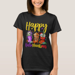 Hallothanksmas Latte Halloween Thanksgiving Merry  T-Shirt
