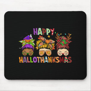 Hallothanksmas Messy Bun Halloween Thanksgiving Xm Mouse Pad