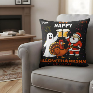 Hallothanksmas Party! Ghost Turkey Santa Beer Cushion