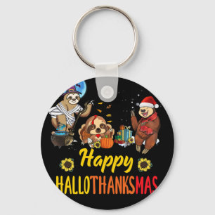 Hallothanksmas Santa Sloth Halloween Thanksgiving Key Ring