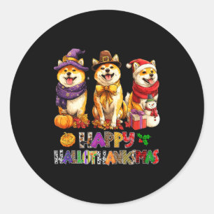 Hallothanksmas Shiba Dogs Halloween Christmas Pump Classic Round Sticker