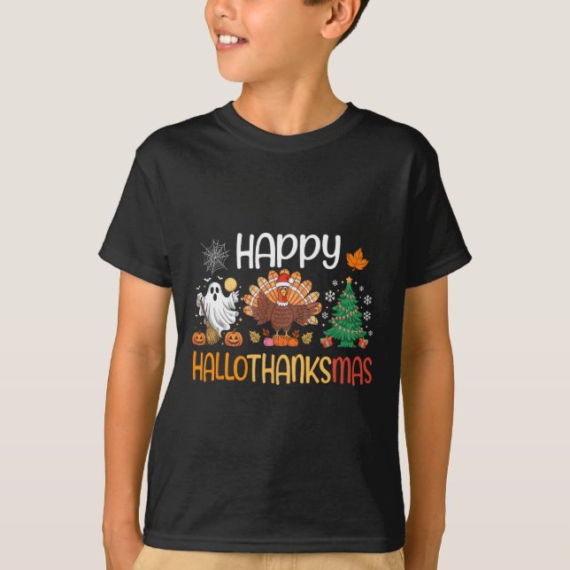 Hallothanksmas Shirt Funny Halloween Thanksgiving  (Front)