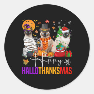 Hallothanksmas Siamese Cat Halloween Thanksgiving  Classic Round Sticker