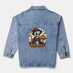 Hallothanksmas Skeleton: Pumpkin Pie & Candy Cane Denim Jacket