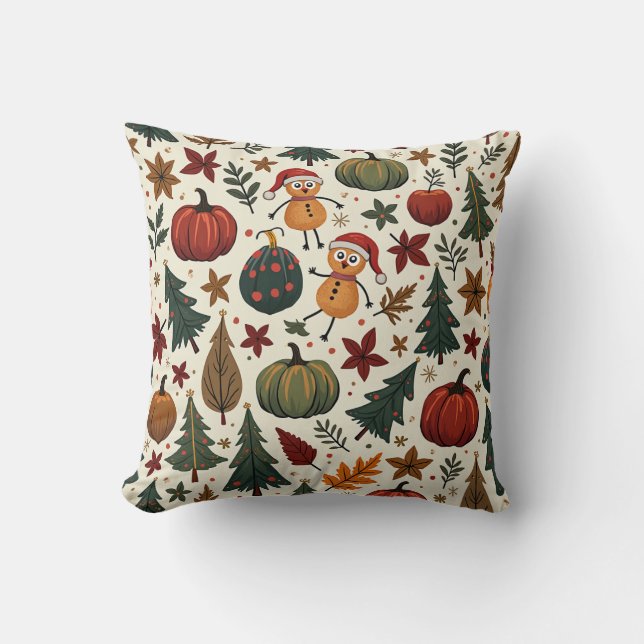 hallothanksmas throw pillow (Front)