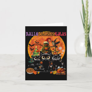 Hallothanksxmas Black Cat Halloween Thanksgiving Card