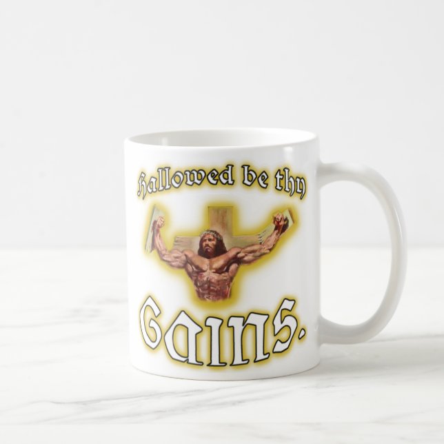"Hallowed be thy Gains" Muscle Jesus Coffee Mug (Right)