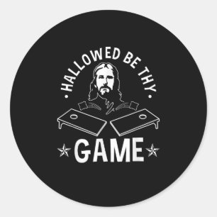 Hallowed Be Thy Game Christian Cornhole Jesus Classic Round Sticker