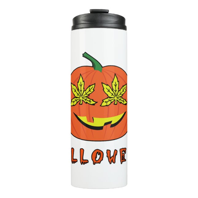 Halloweed Funny Hippie Pumpkin Halloween Thermal Tumbler (Front)