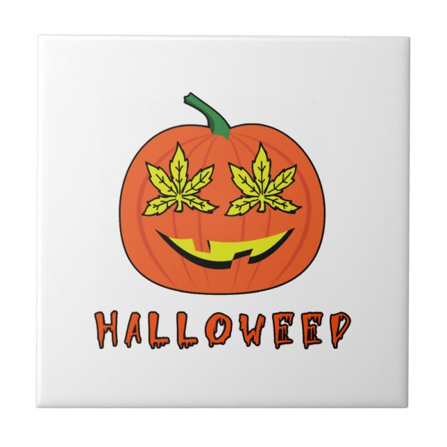 Halloweed Funny Hippie Pumpkin Halloween Tile (Front)
