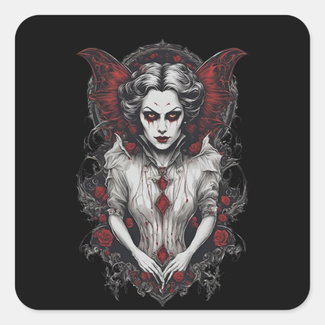 Halloween 13 vampire, scary monster, square sticker (Front)