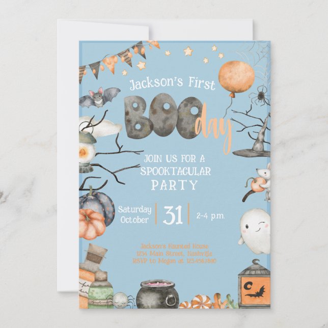 Halloween 1ST Birthday Any Age Blue Boy Party Invitation (Front)