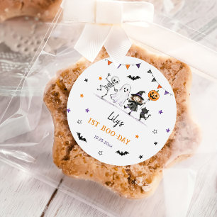 Halloween 1st Birthday Girls Ghost Classic Round Sticker
