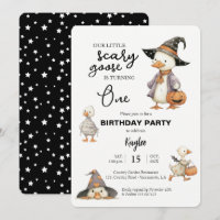 Halloween 1st Birthday goose witch invitation