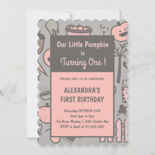Halloween 1st birthday invitations fall pumpkin