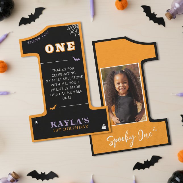 Halloween 1st Birthday Party Spooky One Photo Thank You Card (Halloween 1st Birthday Party Spooky One Photo Thank You Card
)