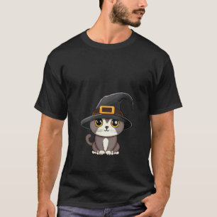 Halloween 2023 Cute Cat Witch Hat Costume For Kids T-Shirt