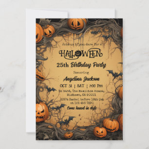 Halloween 25th Birthday Pumpkin Vintage Spooky Invitation