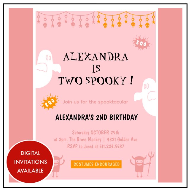 Halloween 2nd Birthday Invitations Spooktacular (Halloween-2nd-Birthday-Invitations-Spooktacular-PINK-1)