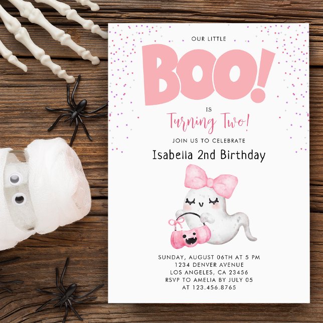 Halloween 2nd Birthday Little Boo Two Girl Pink Invitation (Creator Uploaded)