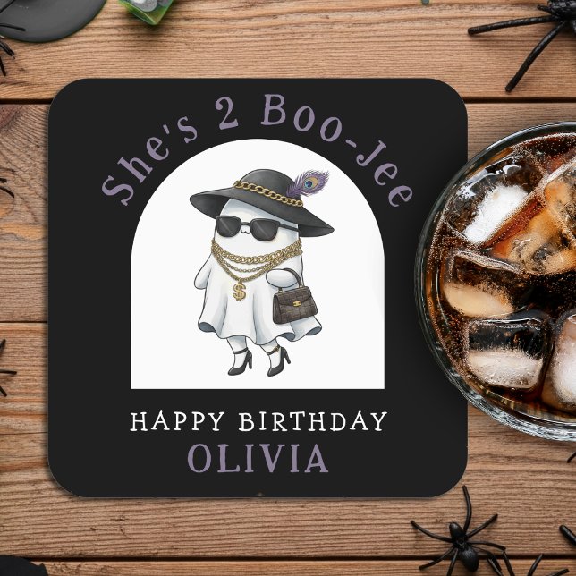 Halloween 2nd Birthday Party Ghost Two Boujee Square Paper Coaster (Halloween 2nd Birthday Party Ghost Two Boujee Square Paper Coaster
)