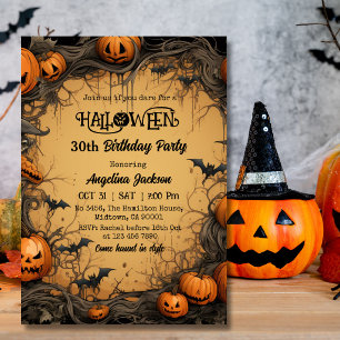 Halloween 30th Birthday Pumpkin Vintage Spooky Invitation
