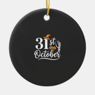 Halloween 31st October Pumpkin Witch Hat Design_1 Ceramic Tree Decoration