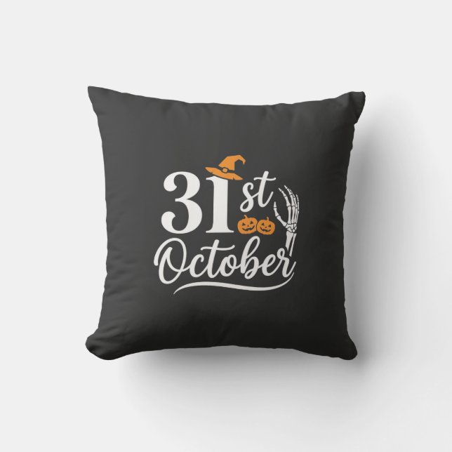 Halloween 31st October Pumpkin Witch Hat Design_1 Cushion (Front)