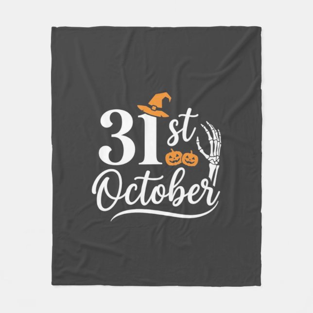 Halloween 31st October Pumpkin Witch Hat Design_1 Fleece Blanket (Front)